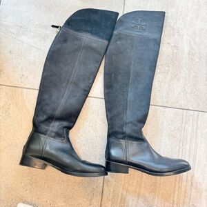 Tory Burch Thigh High Flat Black Boots Size 8